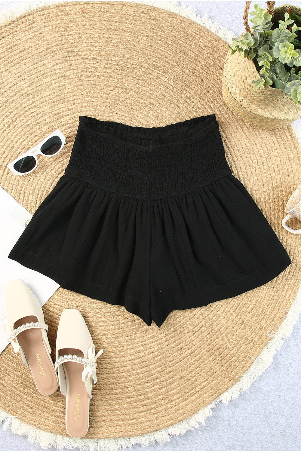 Flowy Black High Waist Ruffle Shorts