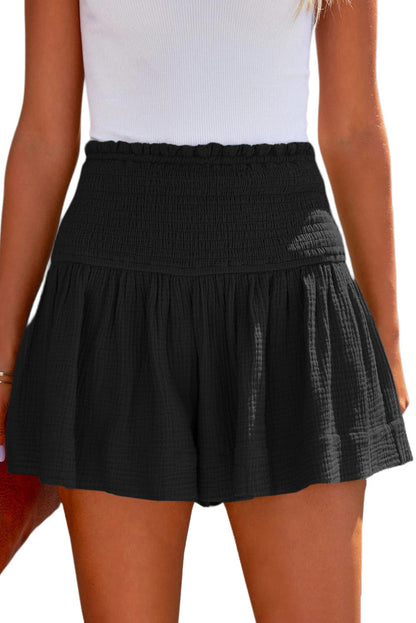 Flowy Black High Waist Ruffle Shorts