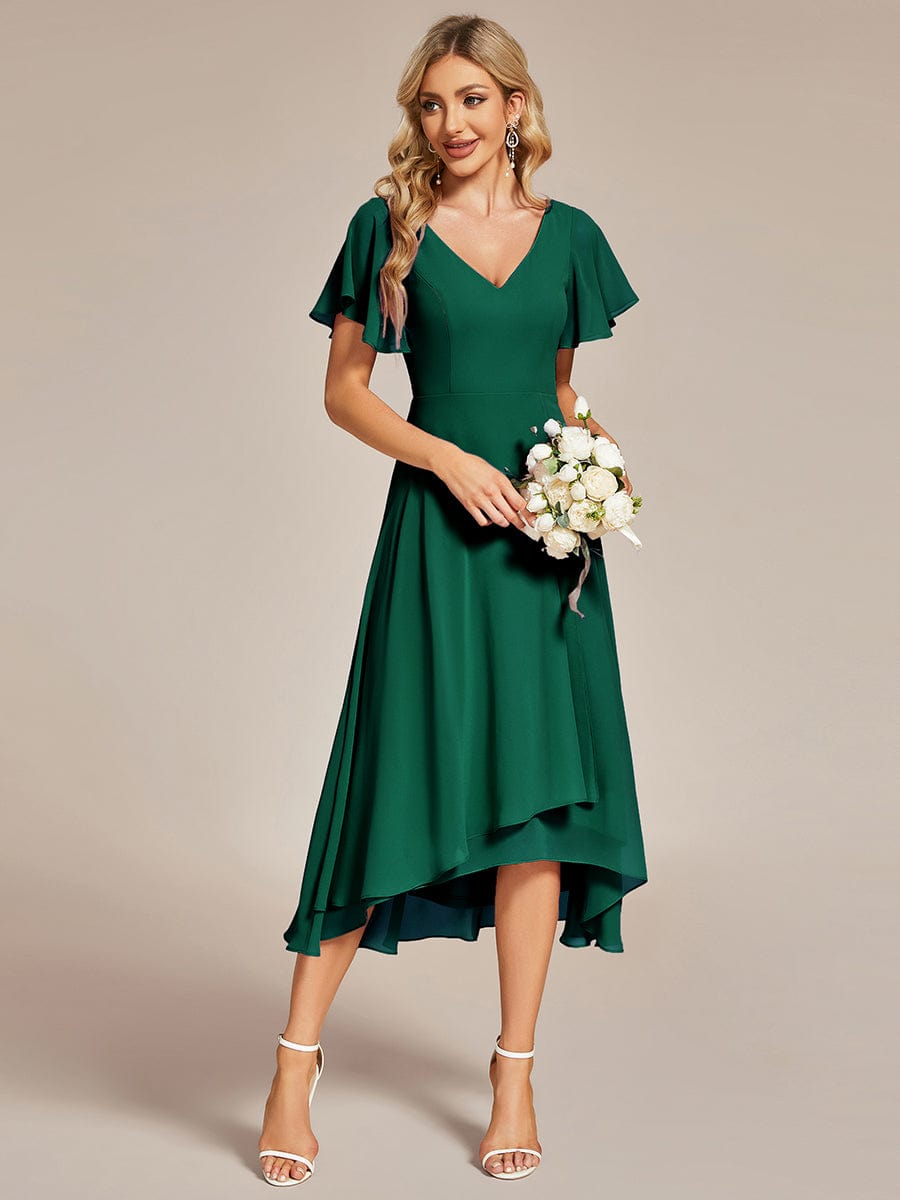 Flowy Chiffon High Low Evening Gown with Ruffle Details