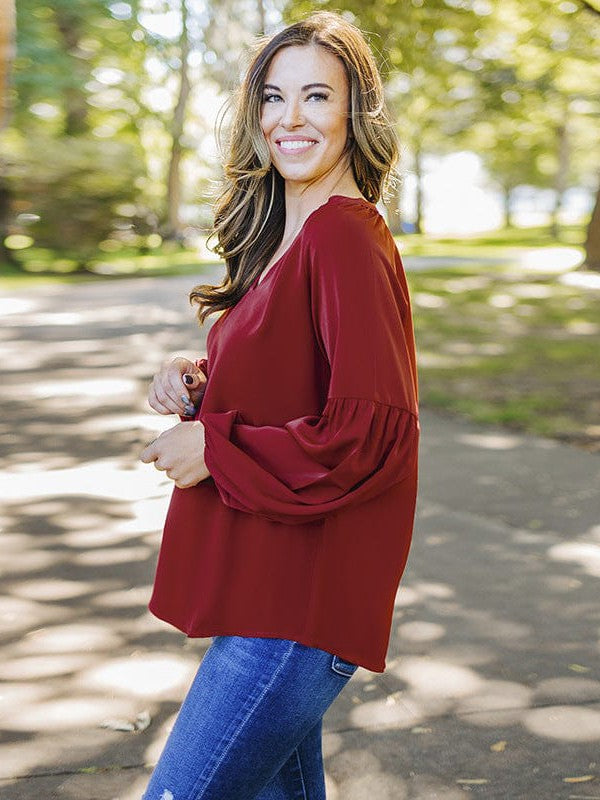 Flowy Chiffon Long Sleeve Plus Size Women's Top