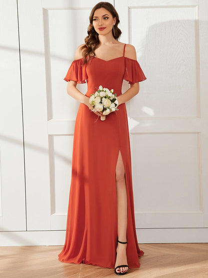 Flowy Elegant Cold Shoulder Bridesmaid Gown
