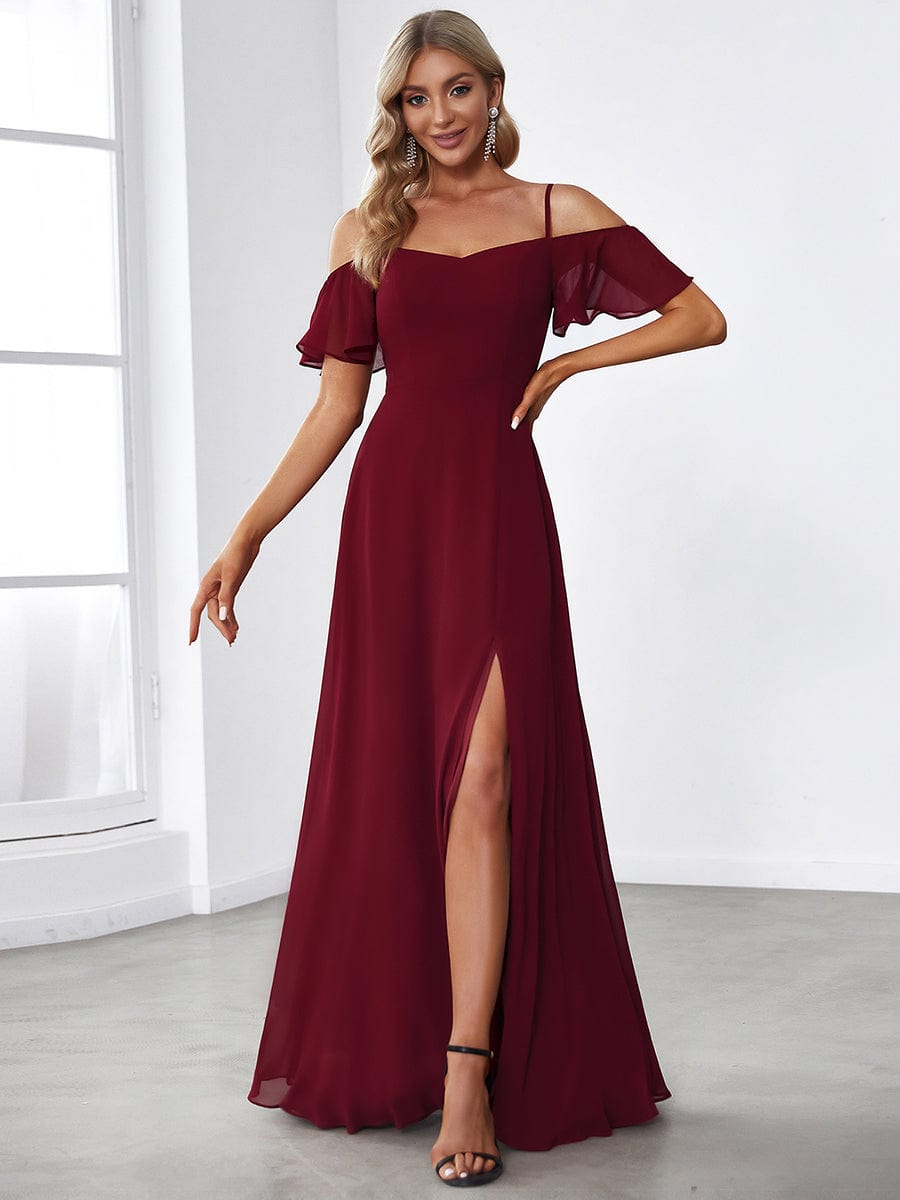 Flowy Elegant Cold Shoulder Bridesmaid Gown