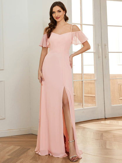 Flowy Elegant Cold Shoulder Bridesmaid Gown