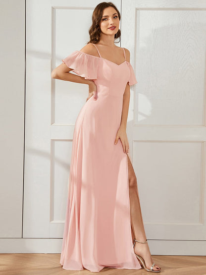 Flowy Elegant Cold Shoulder Bridesmaid Gown