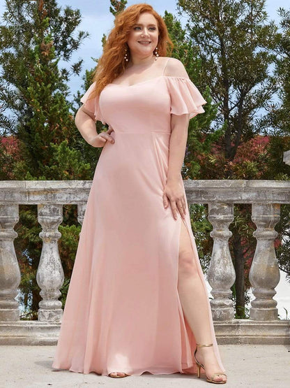 Flowy Elegant Cold Shoulder Bridesmaid Gown