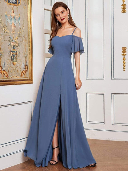 Flowy Elegant Cold Shoulder Bridesmaid Gown