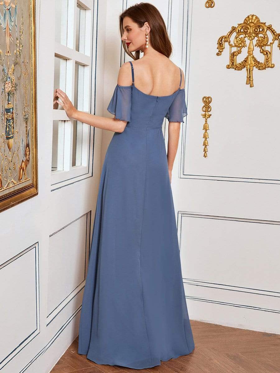 Flowy Elegant Cold Shoulder Bridesmaid Gown