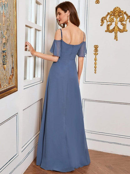 Flowy Elegant Cold Shoulder Bridesmaid Gown
