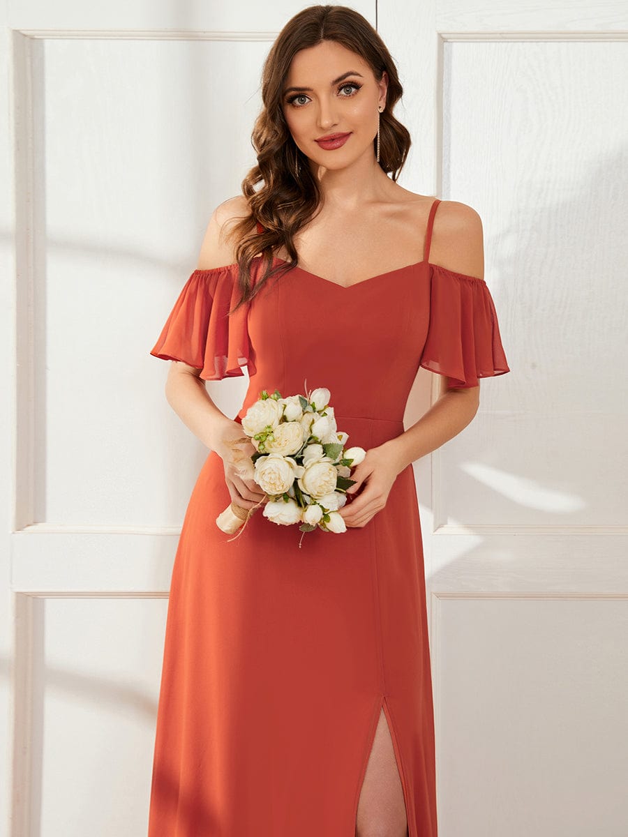 Flowy Elegant Cold Shoulder Bridesmaid Gown