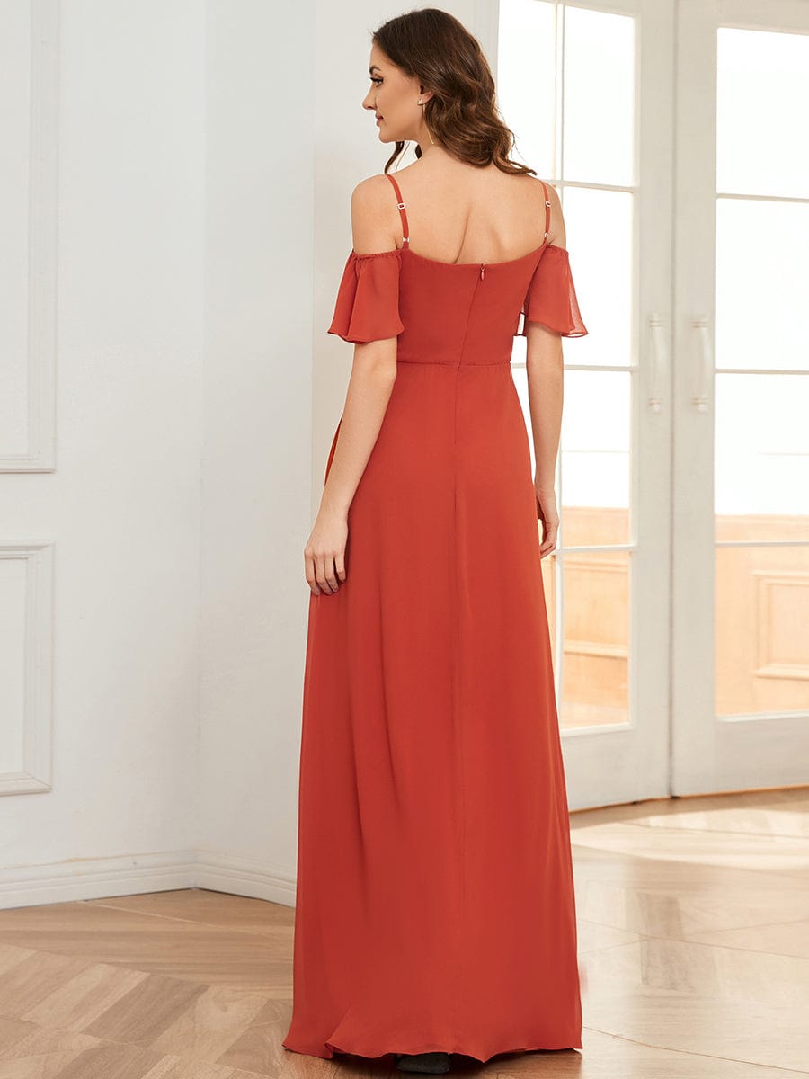 Flowy Elegant Cold Shoulder Bridesmaid Gown