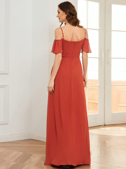 Flowy Elegant Cold Shoulder Bridesmaid Gown