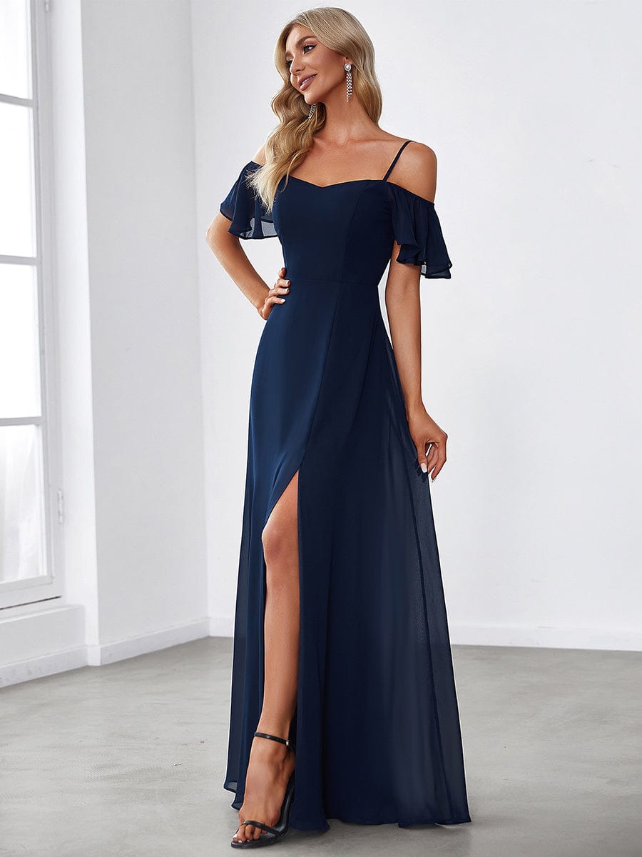 Flowy Elegant Cold Shoulder Bridesmaid Gown