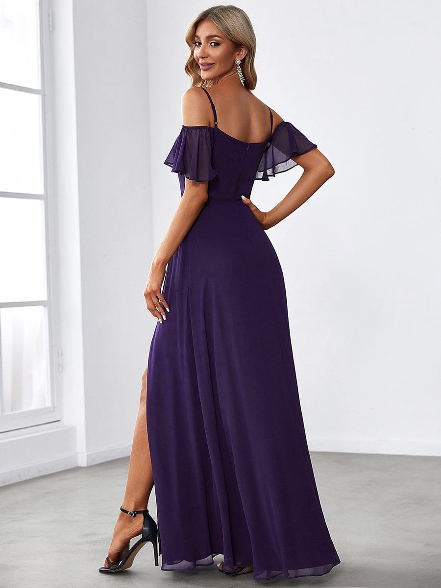 Flowy Elegant Cold Shoulder Bridesmaid Gown