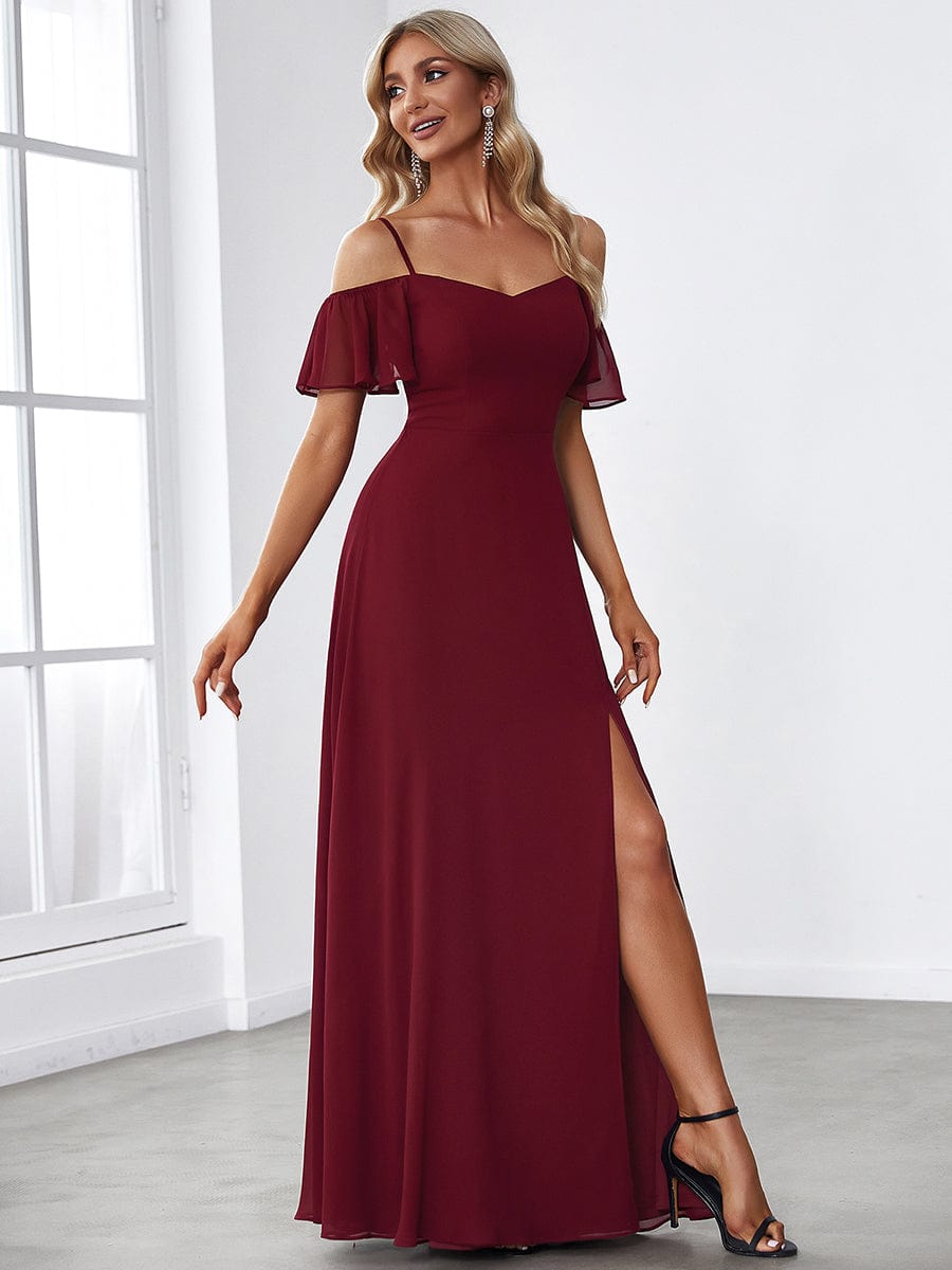 Flowy Elegant Cold Shoulder Bridesmaid Gown