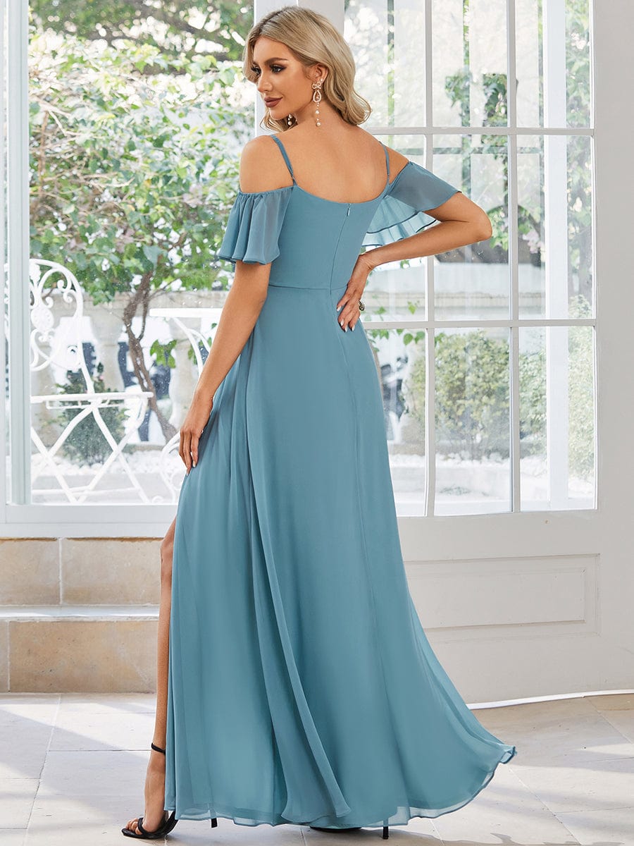 Flowy Elegant Cold Shoulder Bridesmaid Gown