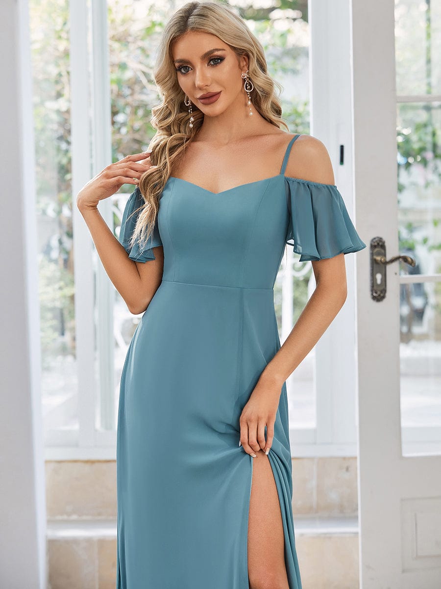 Flowy Elegant Cold Shoulder Bridesmaid Gown