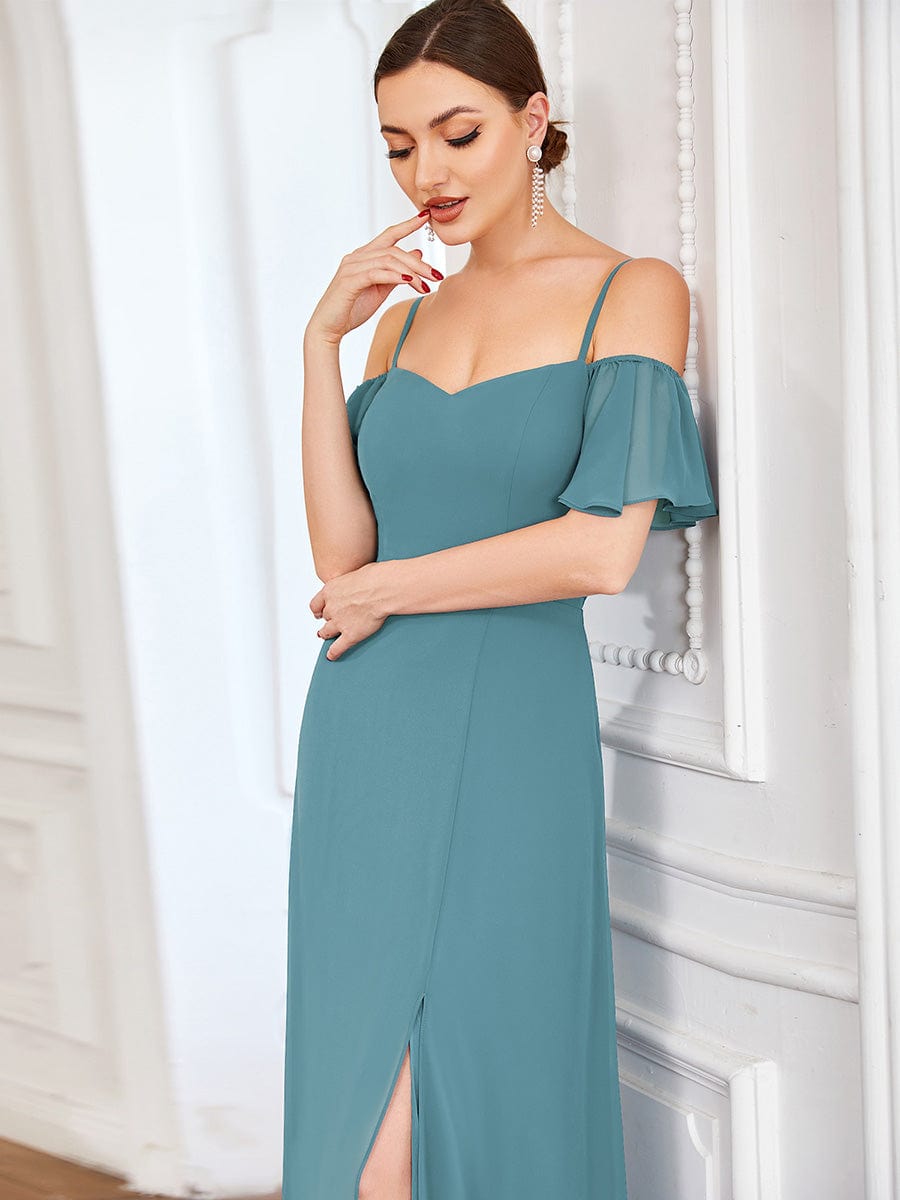 Flowy Elegant Cold Shoulder Bridesmaid Gown