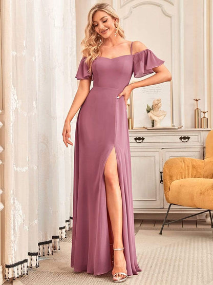 Flowy Elegant Cold Shoulder Bridesmaid Gown