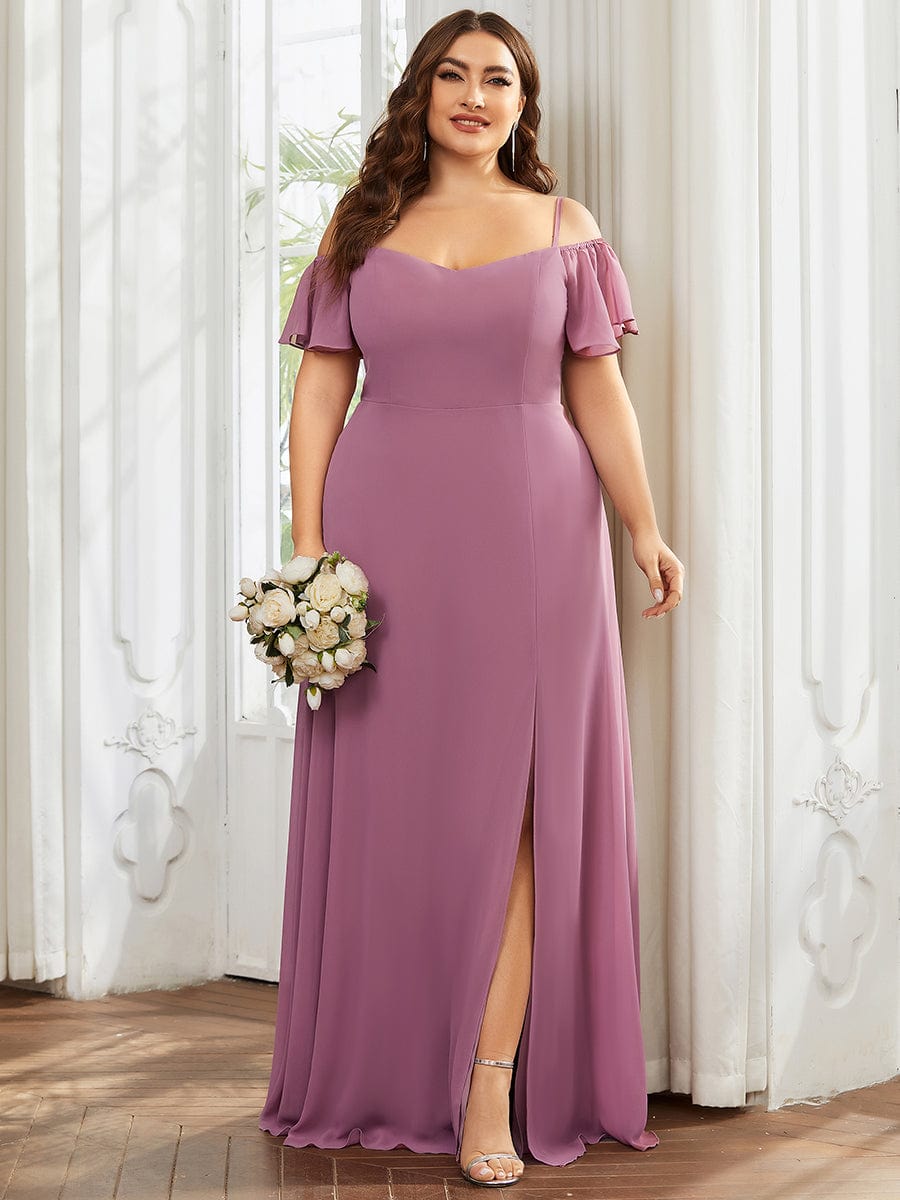 Flowy Elegant Cold Shoulder Bridesmaid Gown
