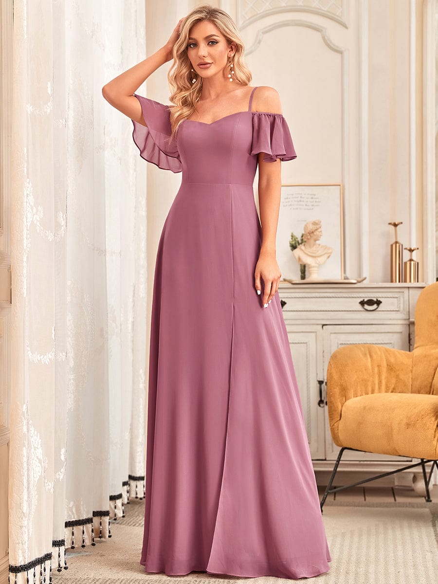 Flowy Elegant Cold Shoulder Bridesmaid Gown