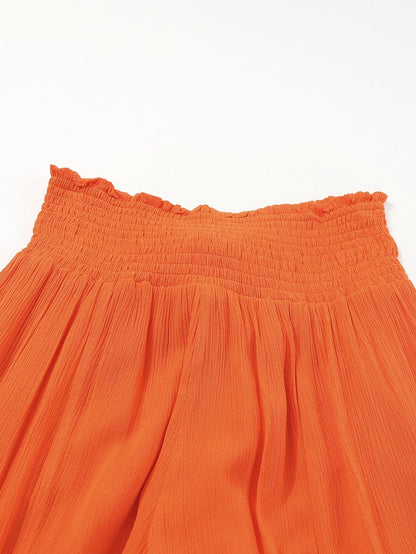 Flowy Orange Smocked Waist Wide Leg Trousers