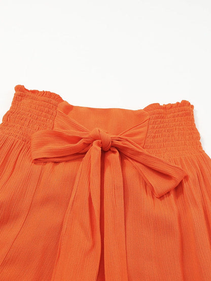 Flowy Orange Smocked Waist Wide Leg Trousers