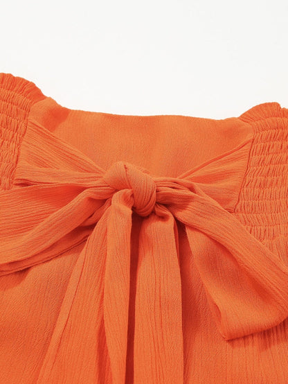 Flowy Orange Smocked Waist Wide Leg Trousers