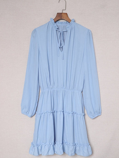 Flowy V Neck Chiffon Tiered Mini Dress