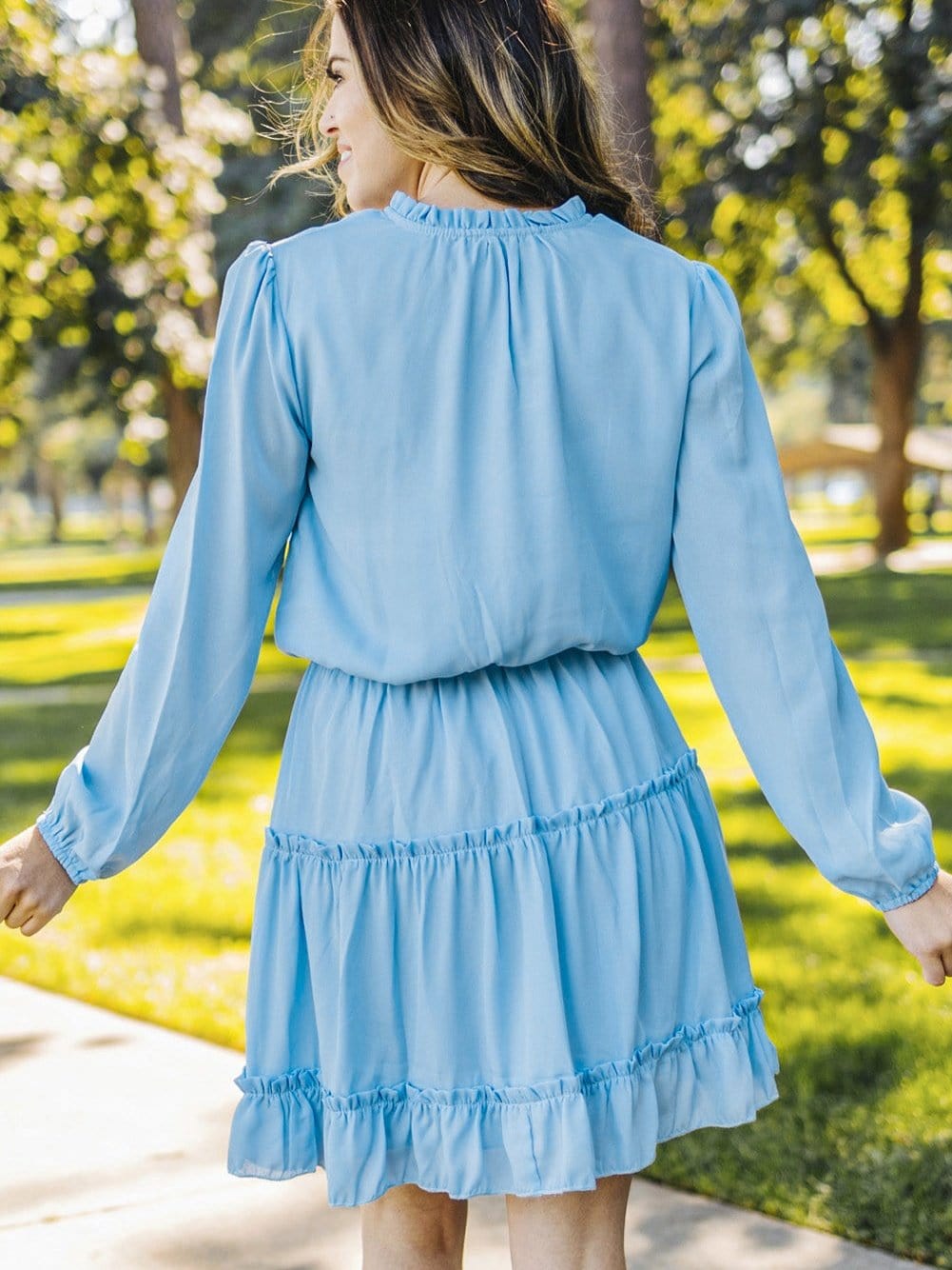 Flowy V Neck Chiffon Tiered Mini Dress