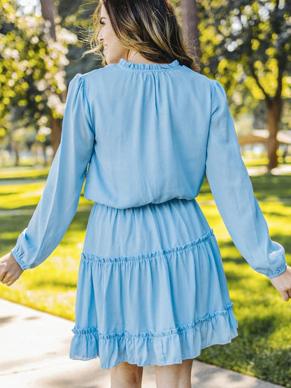 Flowy V Neck Chiffon Tiered Mini Dress