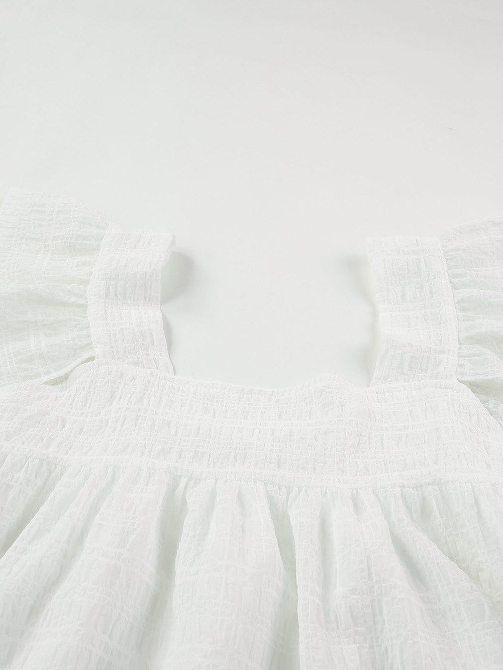 Flowy White Ruffle Sleeve Textured Tank Top