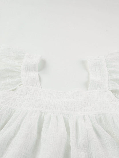 Flowy White Ruffle Sleeve Textured Tank Top