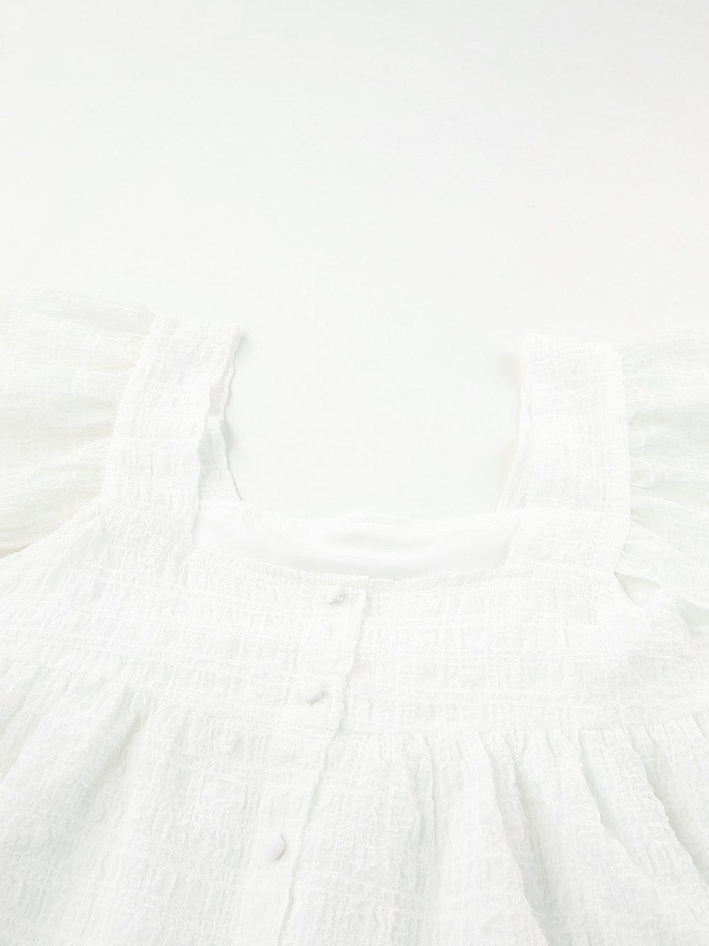 Flowy White Ruffle Sleeve Textured Tank Top