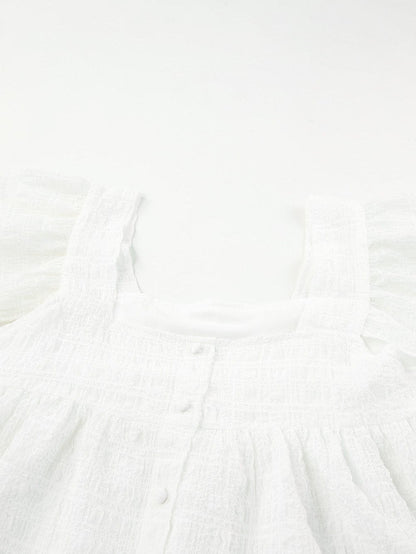 Flowy White Ruffle Sleeve Textured Tank Top