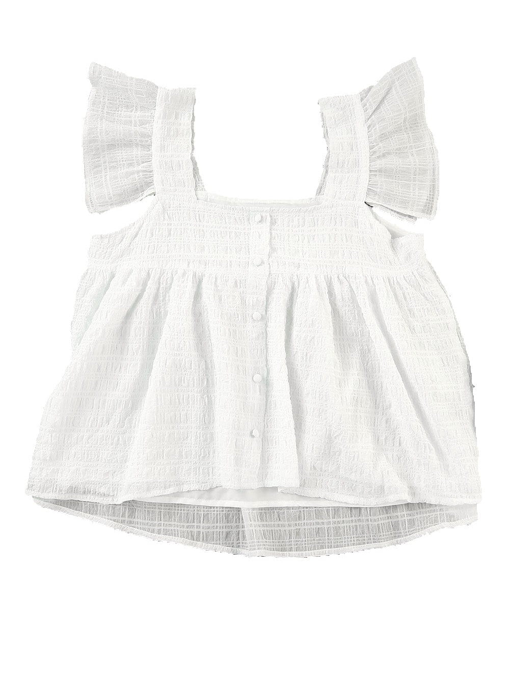 Flowy White Ruffle Sleeve Textured Tank Top