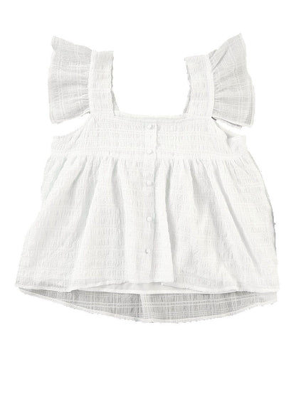 Flowy White Ruffle Sleeve Textured Tank Top