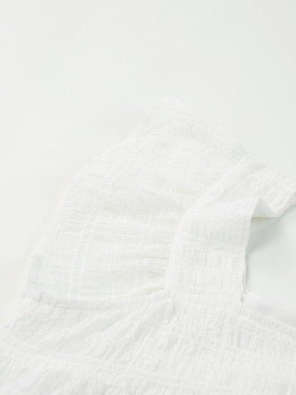 Flowy White Ruffle Sleeve Textured Tank Top