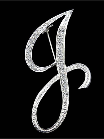 letter brooch pins initial rhinestone brooch for women crafts silvery m - LuckyFash™