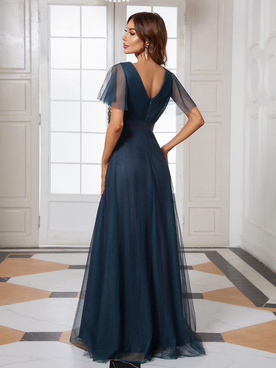 Flutter Sleeve A-Line V-Neck Floor-Length Dress for Women's Bridesmaid