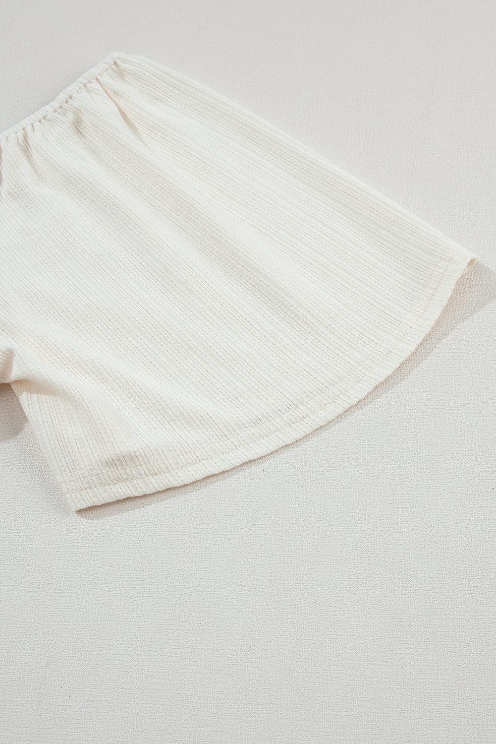 Flutter Sleeve Oatmeal Textured Blouse with Shirred V-Neck