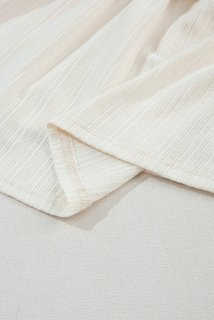 Flutter Sleeve Oatmeal Textured Blouse with Shirred V-Neck