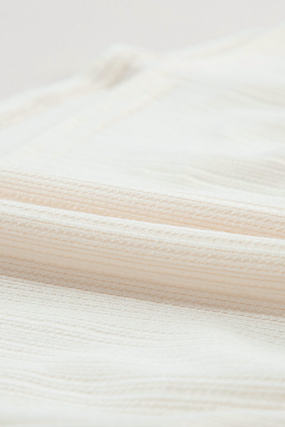 Flutter Sleeve Oatmeal Textured Blouse with Shirred V-Neck