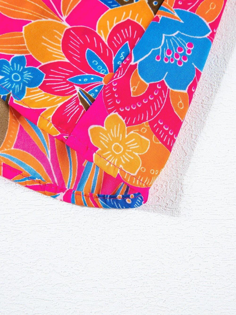 Flutter Sleeve Rose Red Floral Blouse with Smocked Ruffle Detail