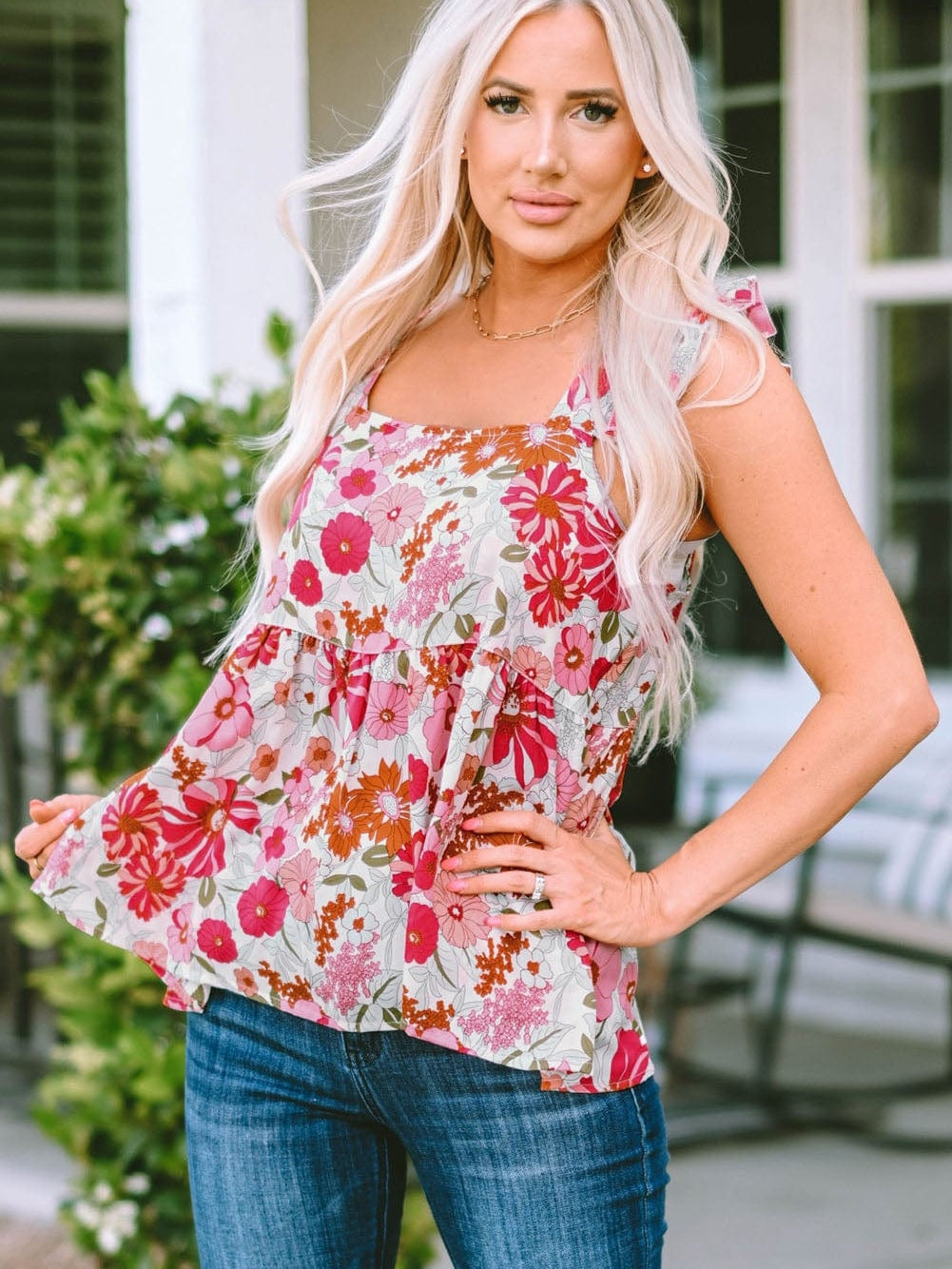 Fluttering Blossom Multicolor Summer Tank Top