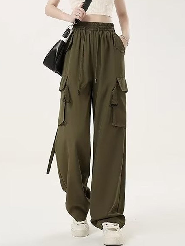 Women's Cargo Pants Polyester Plain Black Pink Fashion High Rise Full Length Street Daily Wear Fall Winter