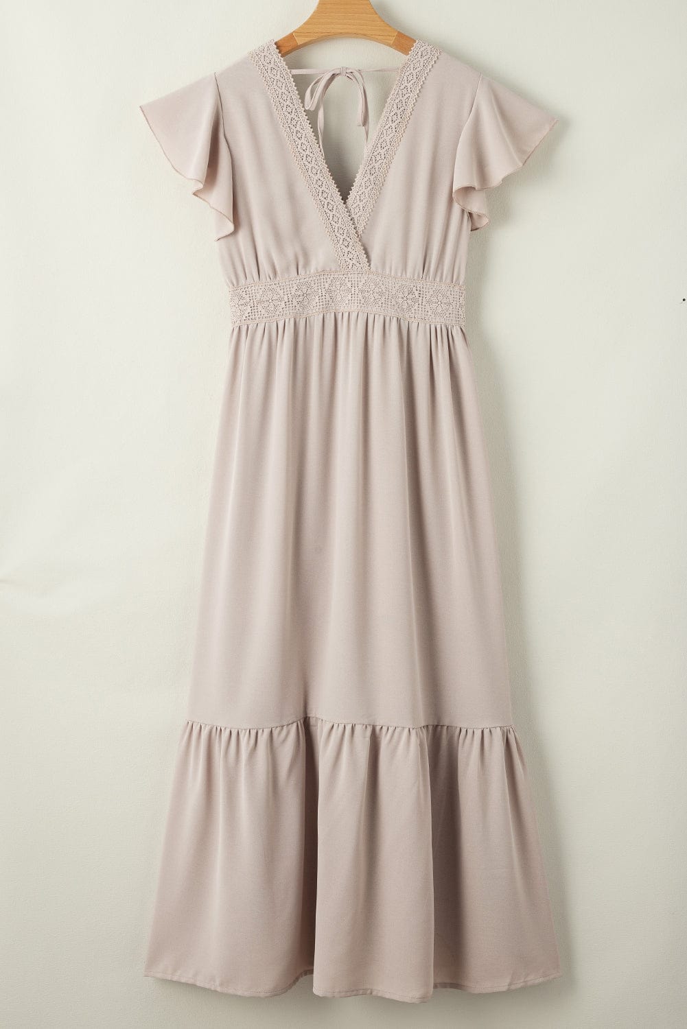 Flying Sleeves V-neck Open Back Solid Long Flowy Dress