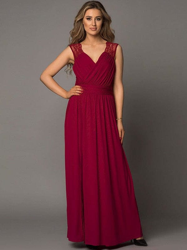 Flying Sleeves V-neck Open Back Solid Long Flowy Dress
