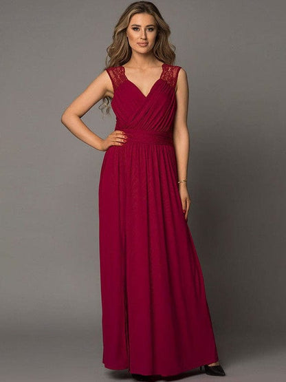Flying Sleeves V-neck Open Back Solid Long Flowy Dress