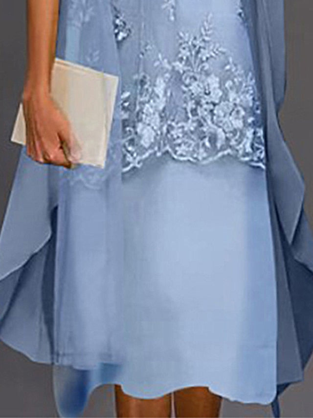 Women's Dress Set Lace Dress Midi Dress Light Blue Green Gray Half Sleeve Floral Embroidered Layered Patchwork Summer Spring Fall Crew Neck Elegant Chinoiserie 2023 M L XL XXL XXXL 4XL 5XL - LuckyFash™