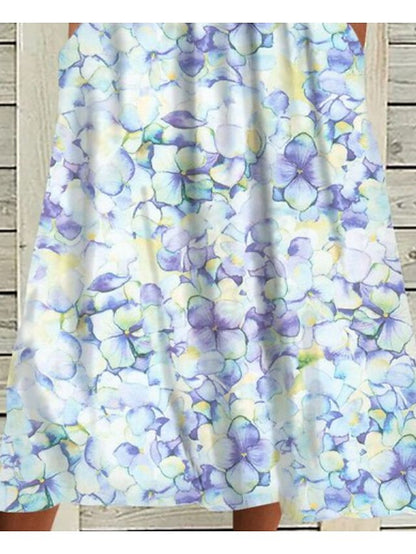 Women's Dress - Casual Dress Floral Dress Print Dress Midi Dress Light Blue Short Sleeve Print Ruched Summer Spring Crew Neck Stylish Vacation 2023 S M L XL XXL 3XL